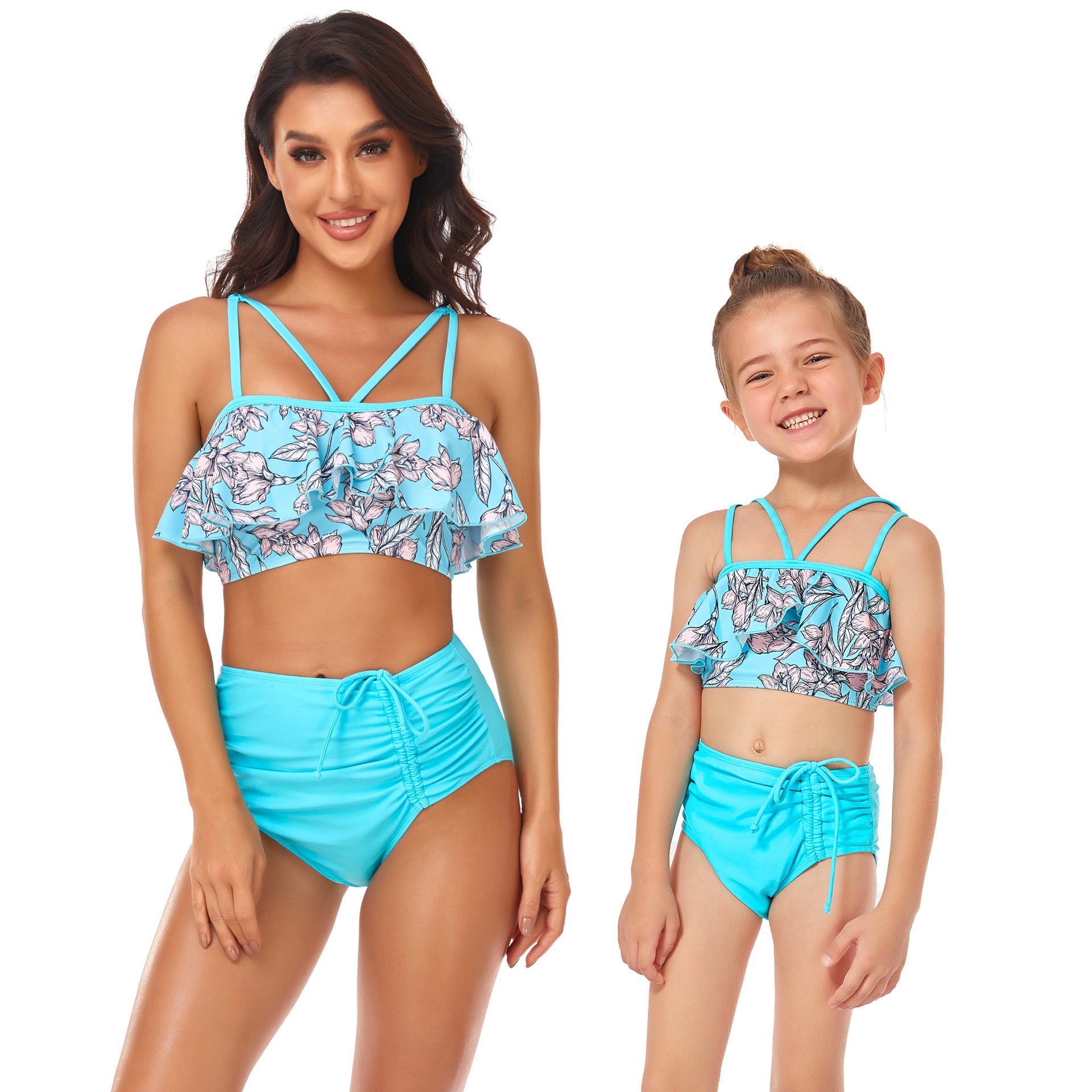 Venta al por mayor Traje de baño de nylon con volantes para padres e hijos